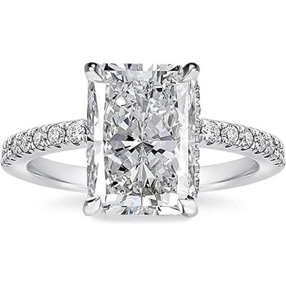 7.0ct Radiant Cut Engagement Ring, Simulated Diamond 925 Sterling Size 8.5 - Picture 1 of 12